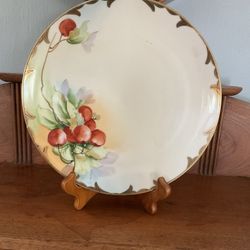 Antique Hand Painted Nippon Collectible Plate Cherries Gold Trim