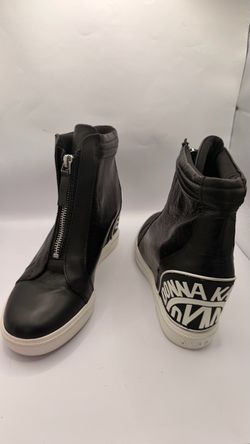 DKNY Black Leather High-Top Sneakers