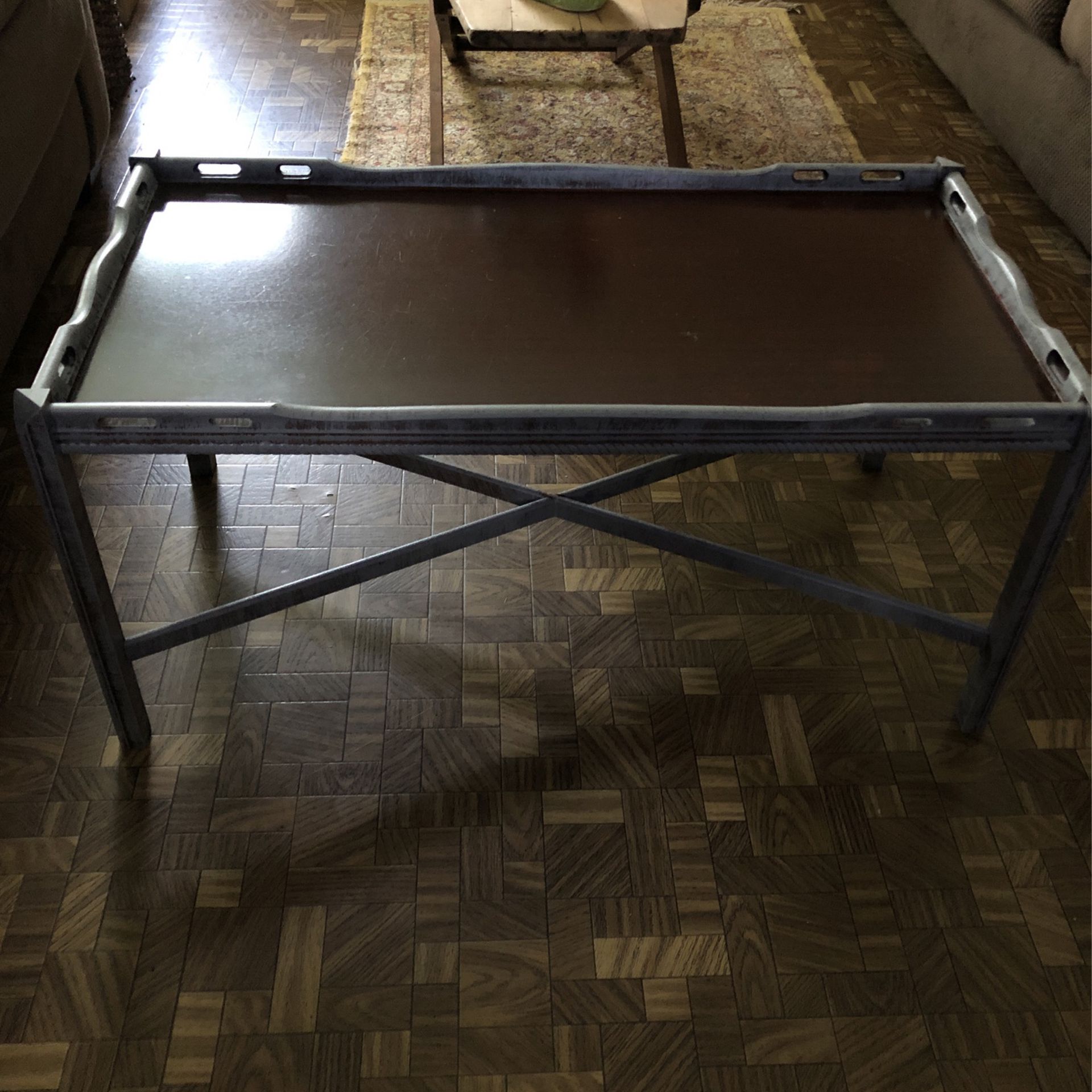 Antique  Coffee Table, Sides Distressed In Light Gray, Top Left Original