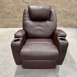 Brown Leather Manual Reclining/Rocking/Rotating Chair