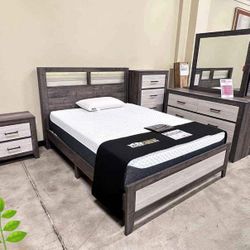 Bedroom Set Queen/King Bed Dresser Nightstand Mirror Chest Options Rhett 