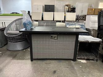 45" Outdoor Propane Gas Fire Pit Table, 50000 BTU Rectangle Rattan Propane Fire Table for Garden,Backyard,Deck Patio(Grey)