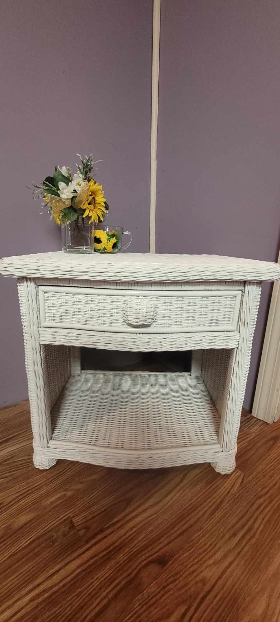 White Wicker Side Table