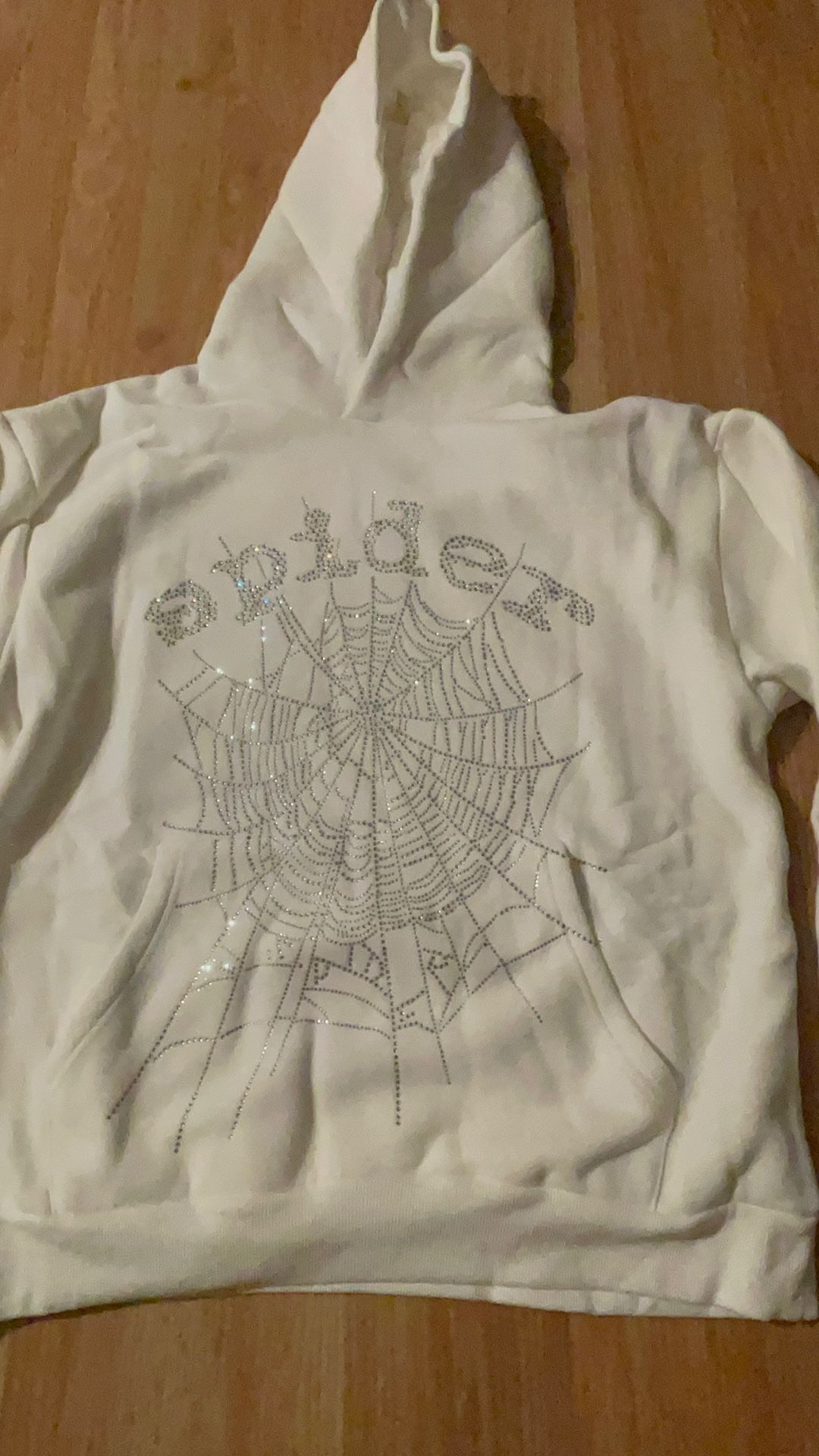 White Rhinestone Sp5der Hoodie