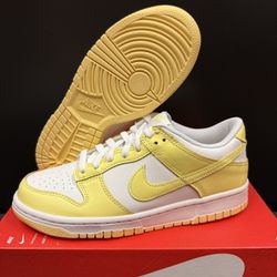 Nike Dunk Low Kids Sneakers Yellow/White Leather GS Size 6Y FB9109-126