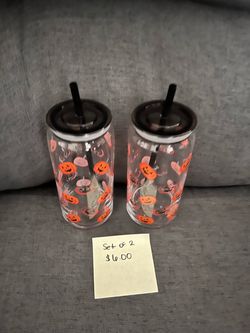 Halloween Pumpkin Glass Tumbler Set of 2