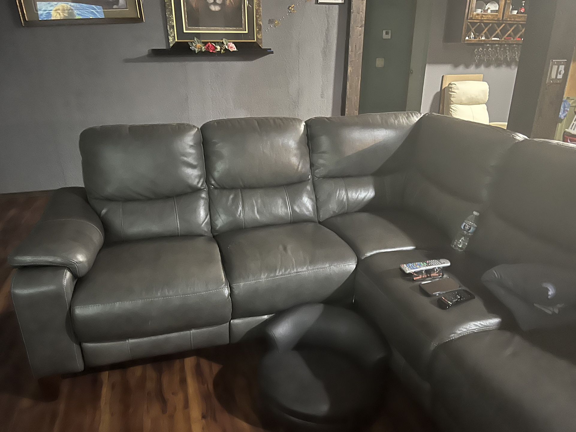 Grey Leather Couch 