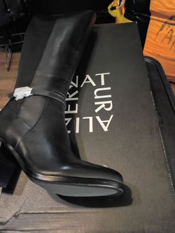NATURALIZER WOMEN'S KALINA STRETCH KNEE HIGH BOOTS BLACK LEATHER AND FABRIC WIDE CALF SIZE 8.5. NEW