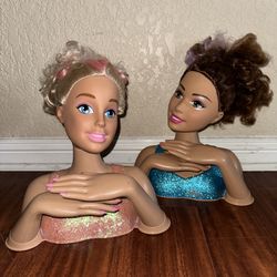 x2 2016 Barbie Deluxe Glitter & Go Styling Head Blonde & Brunette Hair Just Play