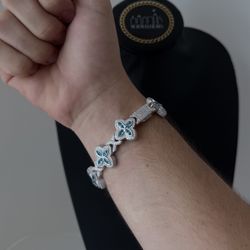 ✨ Diamond Clover, White/LightBlue,  8 Inches, VVS1 Moissanite Stones 💎