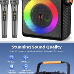 Karaoke Machine with 2 Wireless Microphones for Adults, Bluetooth 5.3 Speaker with Upgraded Subwoofer, Bass Boost | Home Party PA System, Outdoor Gath