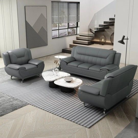 3 Peices Leather Couch,gray,new.