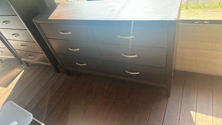 Dark brown tall dresser, long dresser and nightstand