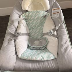 Baby Bouncer Seat – Gray & Mint Green – Good Condition