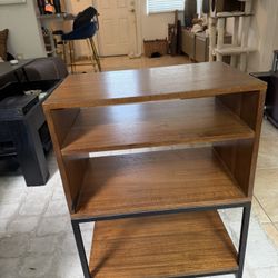     Mid Century 3 Tier Shelf Wood Metal Stand Console 26in
