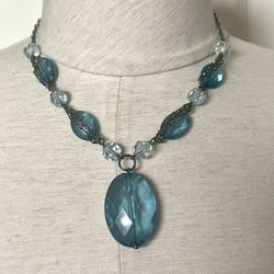Blue Beaded Pendant Necklace 