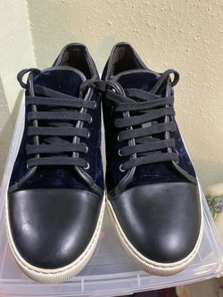 LANVIN, man’s Matte Cap-Toe Low-Top Sneakers, Navy Blue. Authentic Size 10