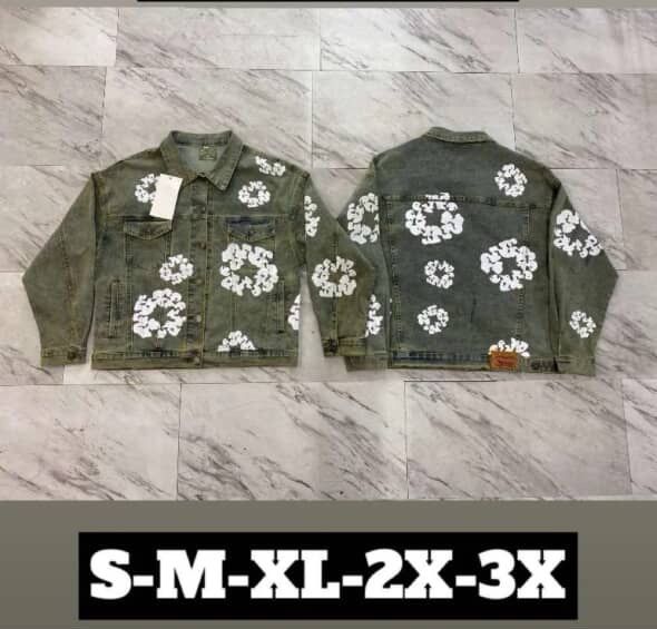 Green And White Denim Jean Jacket