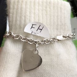 Soft Heart Charm Bracelet , 925 sterling Silver 7.5” Long , 18.85 Grams ,FH. Please Look At My Profile To See All Items 