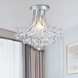 Bestier Modern Silver Crystal Semi-Flush Mount Chandelier Lighting Ceiling Light