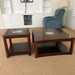 Dark Wood Coffee Table and End Table Set