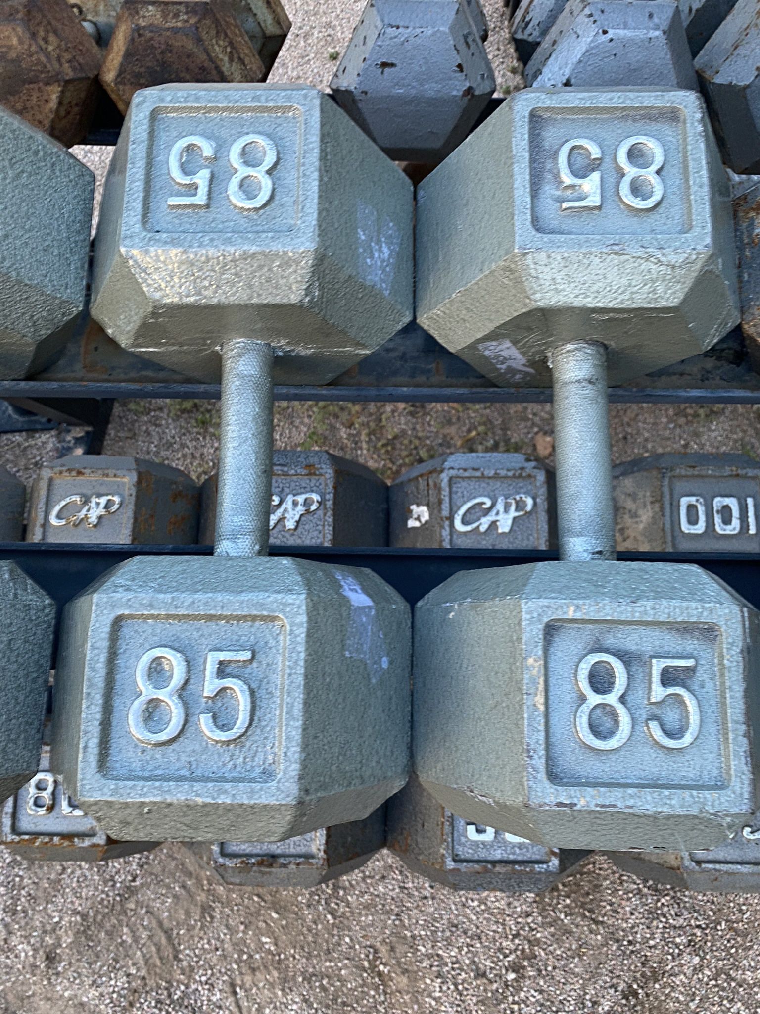85lb Hex Iron Dumbbell Set Weights 