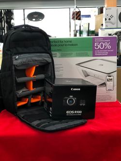 R100 Mirrorless Canon Camera with 18-45mm Lens, Camera Bag and Printer