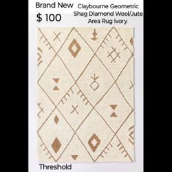 Brand New  Threshold & Studio Mc Gee 5" X 7" Claybourne Geometric Shag Diamonds Wool Jute Area Rug Ivory