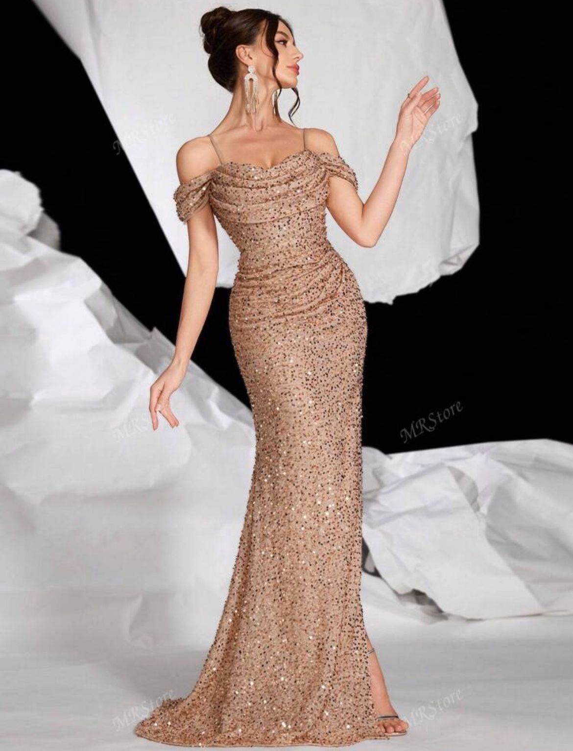 Long Sequin Gold Dress