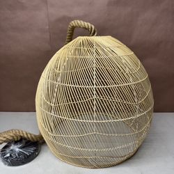 1 Light Rattan Chandelier, Large 19.68"W Boho Woven Lamp Shade Lampshade for Restaurants, Handmade Rope Pendant Light, Coastal Wicker Hanging Lighting