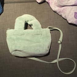 Cotton Candy Tote in Mint Fluffy Faux Fur Mini Crossbody Bag