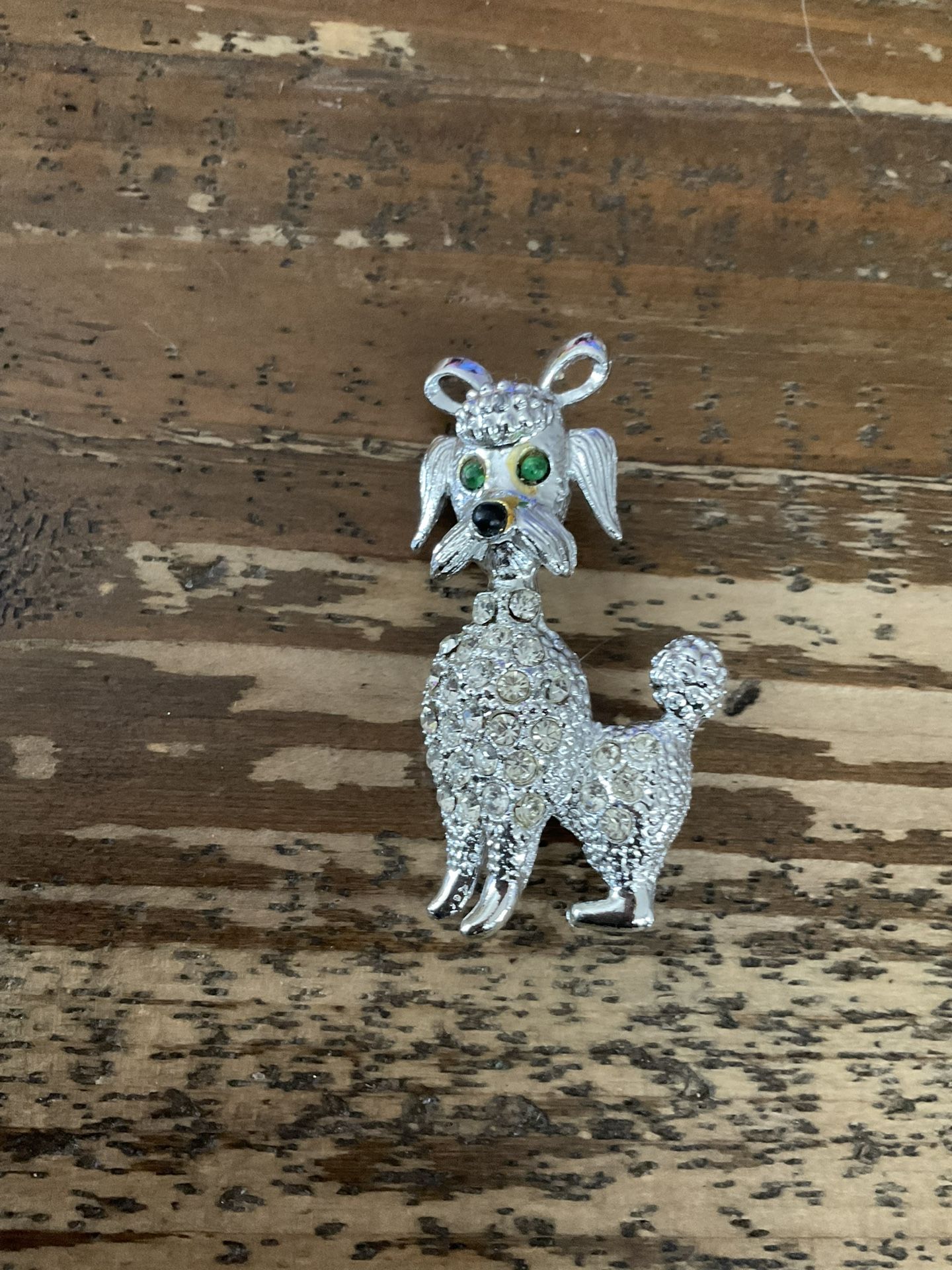 VINTAGE GREEN EYED POODLE BROOCH