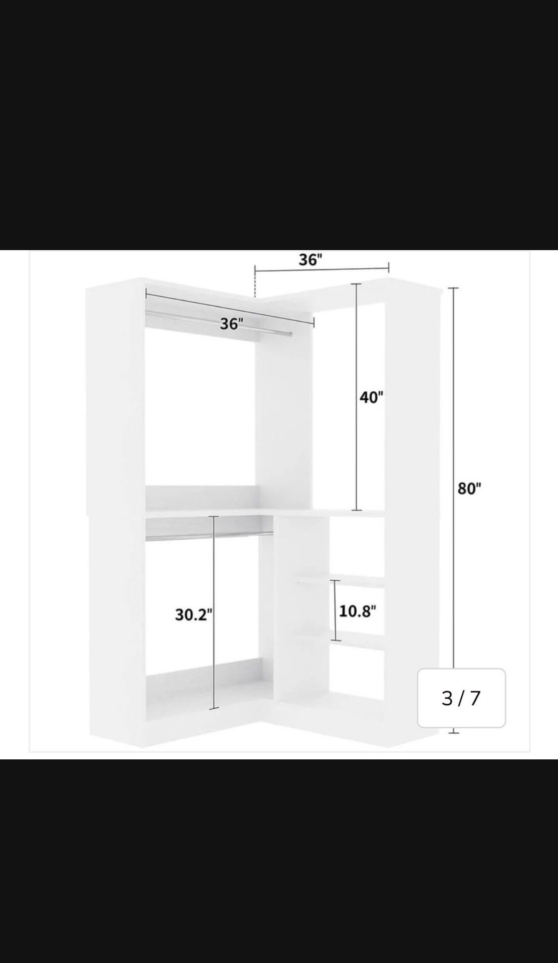Corner Closet System, 36'' x 36'' Inch Large Freestanding Closet Organizer Tower with 2 Hanging Rods and Shelves