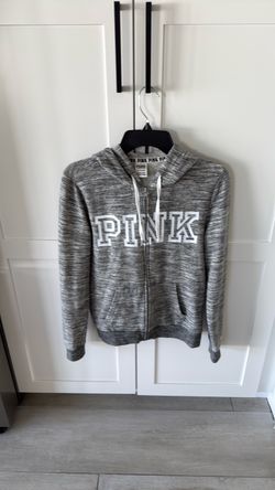 PINK Victoria’s Secret Zip Hoodie Heather, Gray, and white size small