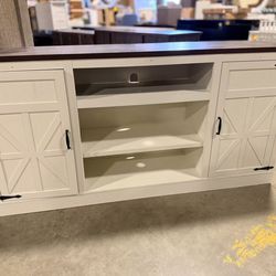 Tall TV Stand Entertainment Center, white/brown