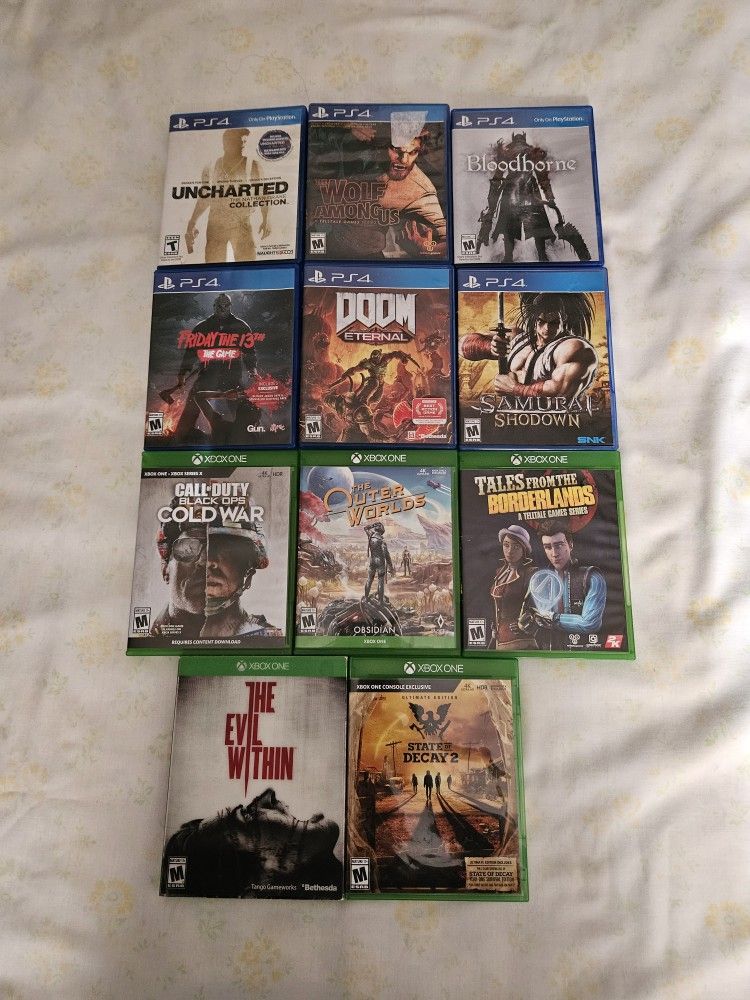 Ps4 Games Wolf Among Us $25,Doom Eternal, Bloodborne, Samurai Showdown,Friday The 13th $15 Each Other Xbox $10 Each Clean Discs