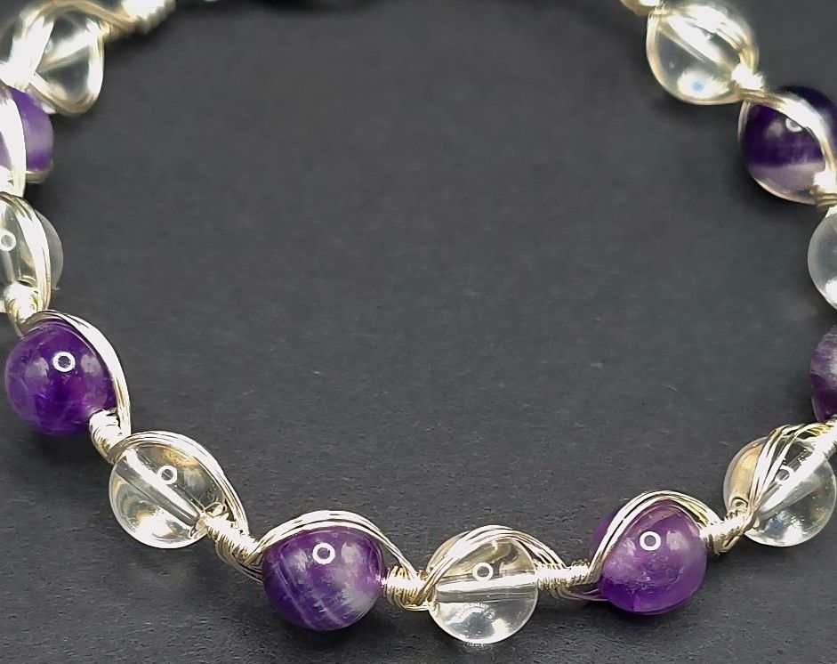 Chevron Amethyst And Quartz Bracelet