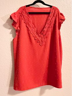 Lace V-Neck Flutter Sleeve Top Size XL