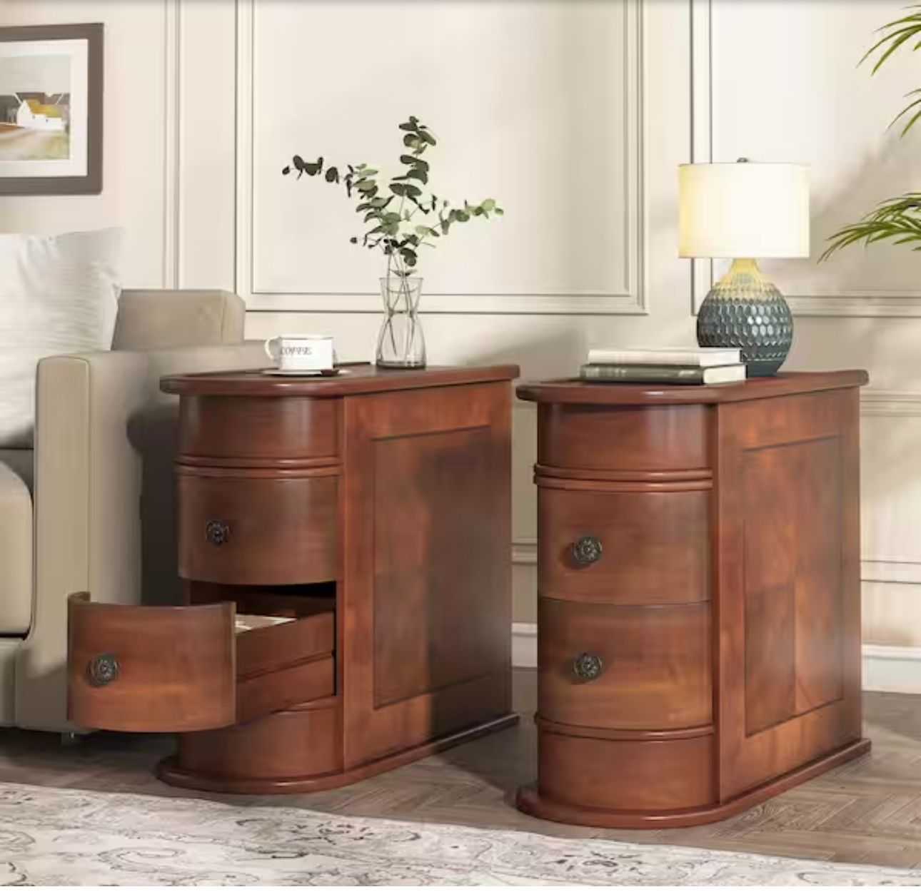 2 Piece Solid Wood 2 Drawer End Table 