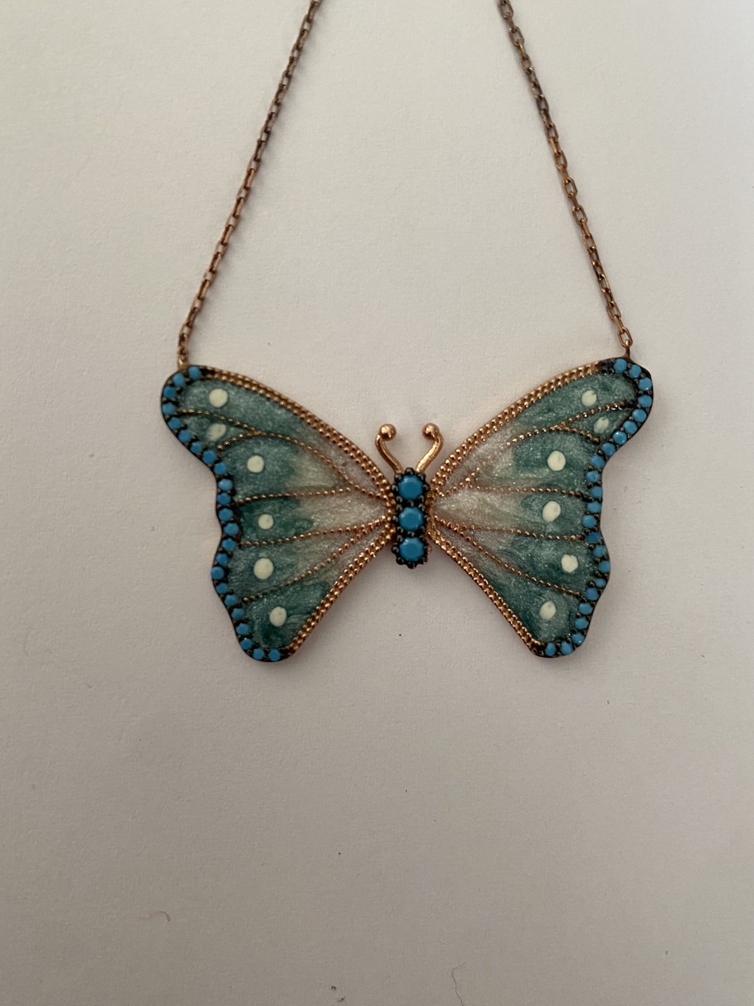 🦋 925 Silver butterfly turquoise enamel necklace