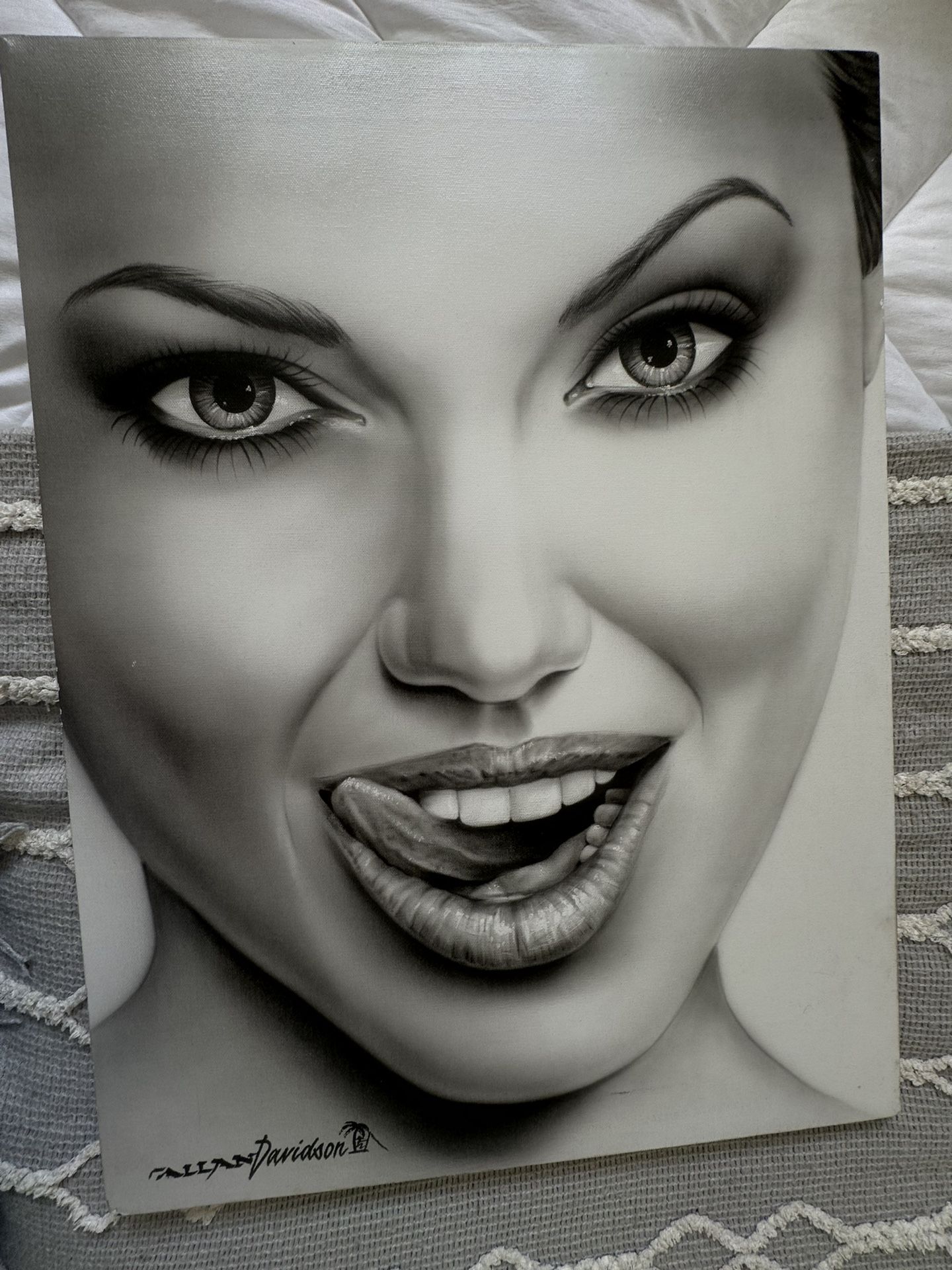 Allan Davidson celebrity artist Angelina Jolie Tongue original print