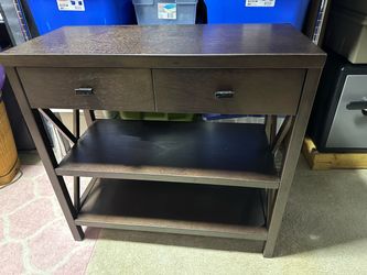 Dark Wood Console Table and Matching Side Table Set