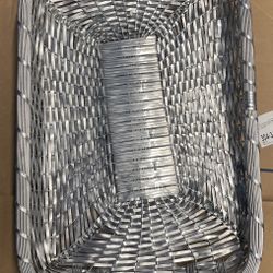 Woven Metal Serving Basket (Silver Colors) Still Very Good About 18X10X3 inches 