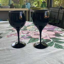 Pair  of Black Goblets/ Platinum Trim