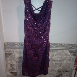 Purple Sequin Mini Dress with Lace-Up Back