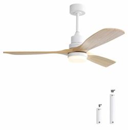 0085: New 52 Inch Ceiling Fan with Lights Modern Wood Ceiling Fan Remote Control Dimmable LED Light 3 Blades Reversible DC Motor for Farmhouse Bedroom