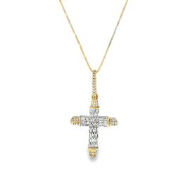 10k Yellow Gold Diamond Cross Pendant Necklace with Baguette Cut Diamonds 0.35 ctw