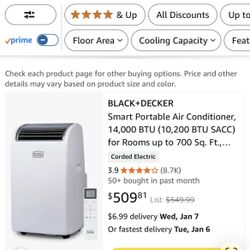 Black+Decker 14000 abTU Portable AC/w remote control 