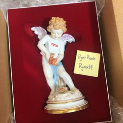 Supreme Meissen Hand-Painted Porcelain Cupid Figurine Multicolor