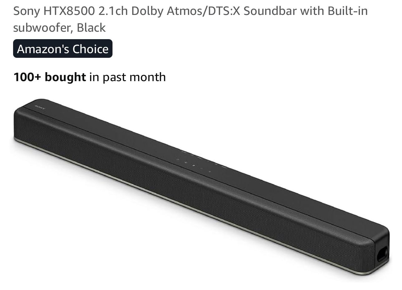 Sony HTX8500 2.1ch Dolby Atmos/DTS:X Soundbar with Built-in subwoofer, Black